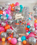Massive 22 Inch Metallic Silver Disco Balloons With Star Accents 9 Pack For Themed Parties And Celebrations 70s Disco Decor