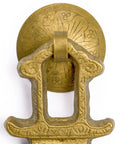 Close-up of Golden Furnace Brass Cabinet Pull showing floral antique style solid brass handle and decorative washer.