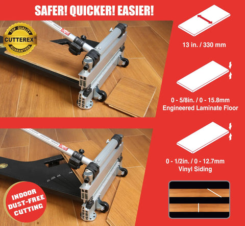 13 Inch Vinyl Floor Cutter With Wheels For Easy Angle And Length Cutting on vinyl floor with instructions displayed