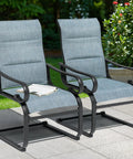 Set Of Two Padded Textilene Patio Dining Chairs With C Spring Rocker Action And Curved Armrests Rock Solid Powder Coated Metal Frame Prime Poolside Garden Furniture Built Tough For Weekend Hangouts In Blue And Black on patio.