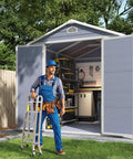 8x6 ft outdoor resin storage shed with window and floor lockable doors waterproof plastic tool shed with sloped roof