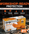 Heavy Duty 8 Mil Nitrile Gloves Chemical Resistant Tear Proof Work Gloves For Mechanics And Gardening 100 Pack displayed on a workbench.