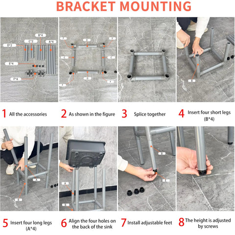 Bracket mounting assembly instructions for Easy Peasy Plastic Utility Sink Freestanding Laundry Tub 17 X 13 Inch Grey.