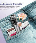 Totally Dope Cordless Nail Drill Kit Featuring Marathon Seven Hour Battery Life And Top Shelf Salon Bits For Effortless Flawless Manicures Whenever You Want in a jean pocket with tools.