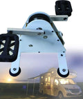 Foot Powered Pedal Power Generator With Dual USB Ports Portable Off Grid Charger shown in front of camper van at sunset