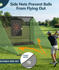 Golfer using Backyard Golf Practice Net 10x7ft With Auto Ball Return And Side Barriers Pro Grade Easy Setup Weather Resistant System