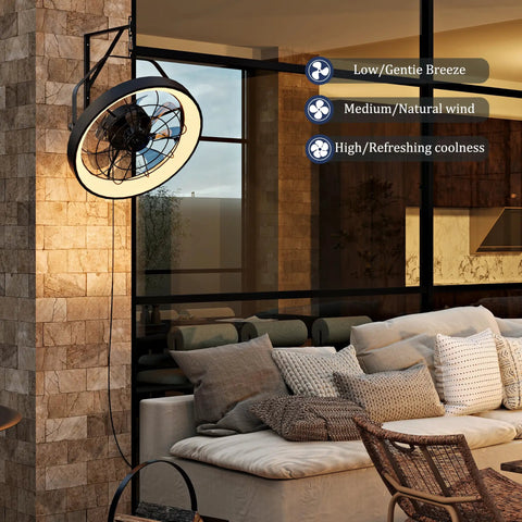 20 Inch Wall Mount Fan With Light And Dimmable 3CCT LED 6 Speeds Smart Remote And App Control Plug In Ceiling Or Wall Mount
