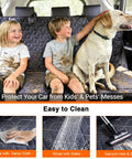 Waterproof Dog Car Seat Cover For SUVs Back Seat Heavy Duty Nonslip Bench Protector Fits RAV4 Honda Subaru Mazda CX5 Hyundai Tucson And More Keeps Seats Clean From Hair And Dirt with kids and dog seated.