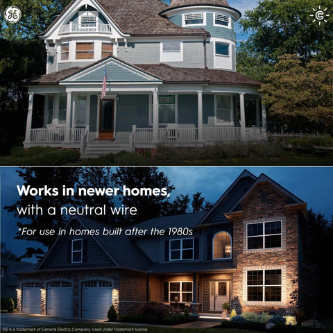 Images of modern homes illustrating compatibility of Cync Paddle Style Smart Light Switch With Neutral Wire Required Bluetooth And 2.4 GHz Wi Fi.