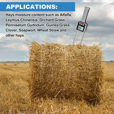 Portable Hay Moisture Meter With Backlit Digital Display ATC Compatible measuring hay bale in field