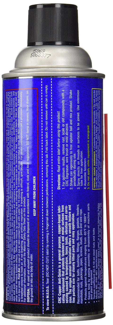 Side view of a 12-ounce can of Copper Antiseize And Lubricating Compound Aerosol Spray For Automotive, Marine, And Industrial Use
