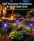 Solar Powered Bug Zapper For Outdoor Use Must Have Waterproof Mosquito Trap And Killer For Moths Gnats Flies Small Flying Insects Solar Zapper For Backyard Garden 4 Pack installed along a garden path at night