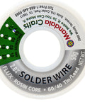 Close-up of 60/40 Lead Tin Solder Wire With Rosin Flux Core, 0.5mm, 50g spool showing branding and specifications.