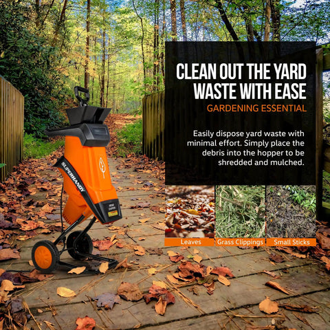 Leaf Shredder Mulcher Corded Electric With 15A 1800W Motor 17 To 1 Reduction Dual Edge Blades in woodland setting