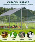 Spacious Outdoor Metal Chicken Coop Run With Waterproof UV Cover Double Lockable Doors For 10 To 30 Chickens Ducks Or Rabbits