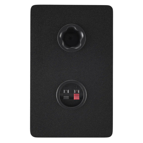 Rear view of HS4 Black Powered Studio Monitors Pair with control knobs and input connectors for room control and high trim settings.
