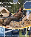Woman relaxing on Grab And Go Portable Hammock Camping Chair With Adjustable Pillow And Back Height next to campfire