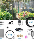 Outdoor Misting Cooling System Kit With Pump And Filter 49.2 Ft Misting Line With 20 Brass Nozzles and accessories displayed