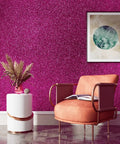 Living room with Hot Pink Glitter Peel and Stick Wallpaper Roll 15.8 Inch by 276 Inch Self Adhesive Sequin Wall Covering.