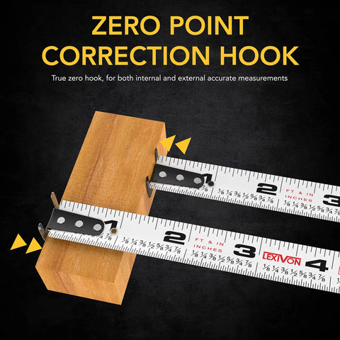 AutoLock Tape Measure 25 Feet 7 And A Half Meters With 1 Inch Nylon Coated Blade Dual Sided White Yellow Matte Scale True Zero Hook