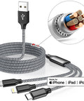 Three Pack Four Foot Three In One USB Charging Cable Set MFi Certified Fast Charge For Lightning USB C And Micro USB Multi Charging Cord Durable Nylon Braided Great For Travel On The Go Must Have, braided