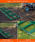 4 Ft Drag Harrow Driveway Grader Heavy Duty Power Rake Tow Behind Lawn Rake For ATV UTV Tractor And Mower Leveler shown in field