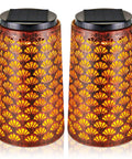 Lit Solar Lanterns Outdoor 2 Pack Waterproof Hanging Yard Decor Lights with warm glow and solar panels on top