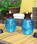 Tropical Pineapple Glass Patio Torch Set Of 2 For Outdoor Lawn Garden Deck And Backyard Lighting 63 Inch Tall Pineapple Vessel