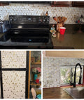 Hexagon Peel and Stick Metal Backsplash Tiles Kit, 12x12 Aluminum Mosaic, 10 Self Adhesive Sheets Covering 9 Sq Ft, Golden Finish in kitchen