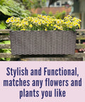 Outdoor Rail Planter For Balcony 20 Inch Two Pack With Rattan Pattern Design Drainage Holes And Brackets For Easy Hanging