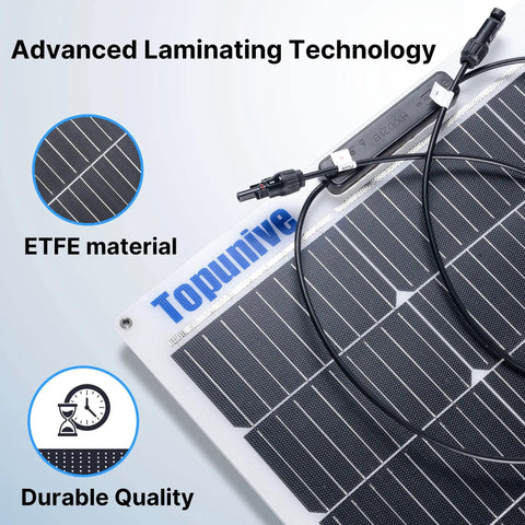 Close-up of 100W 12V Flexible Solar Panel For Off Grid Rigs And Marine Gear showing advanced laminating technology and ETFE material.