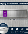 7 Zone Sliding Office Door Sign With 13 Interchangeable Messages From Do Not Disturb To In A Meeting Please Knock Recording Out Of Office And More For Private Offices And Conference Rooms Brushed Silver Patent Pending, 11.2 x 3.15 inches, "At Lunch" sign visible.