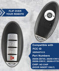 Replacement Key Fob for Nissan 350Z Altima Armada Maxima Quest Sentra and Infiniti G35 Q45 QX56 EX35 FX35 FX45 OEM KBRASTU15 CWTWB1U758 Requires Original Key Fob and Standard Ignition to Program, showing front and back views with FCC ID.