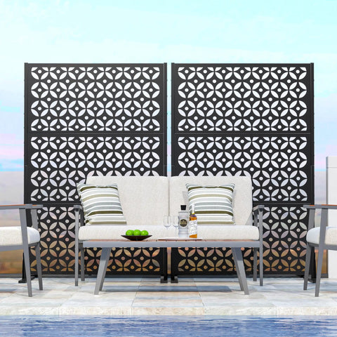 Metal Privacy Screen Outdoor 72 Inches Tall Freestanding Privacy Fence with Sturdy Stands Cross Shaped Decorative Panels