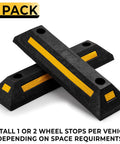 Heavy Duty Rubber Parking Guide Set For Home Garage Two Pack Tough Car Wheel Stopper With Reflective Yellow Tape For Night Visibility