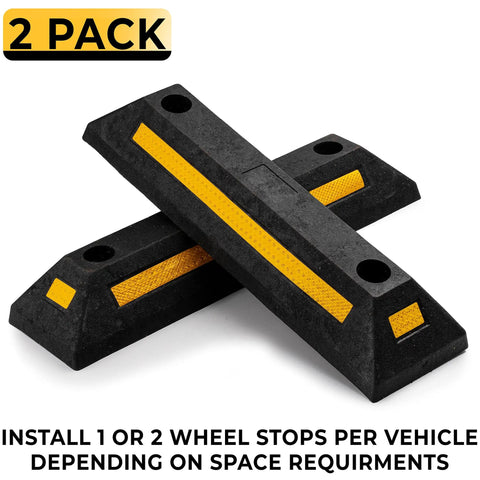 Heavy Duty Rubber Parking Guide Set For Home Garage Two Pack Tough Car Wheel Stopper With Reflective Yellow Tape For Night Visibility
