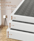 Full Size Box Spring And Mattress Foundation 5 Inch Low Profile Heavy Duty Metal Bed Base in a bedroom setting.