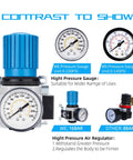 Heavy Duty 1/2 In NPT High Pressure Air Regulator With Steel Protected Gauge, 0-180 Psi Output, 230 Psi Max, displayed gauges