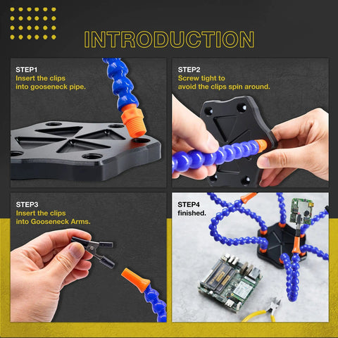 Assembly instructions for Six Arm Third Hand Soldering Station With Non Slip Aluminum Base Rotatable Octopus Style Helping Arms