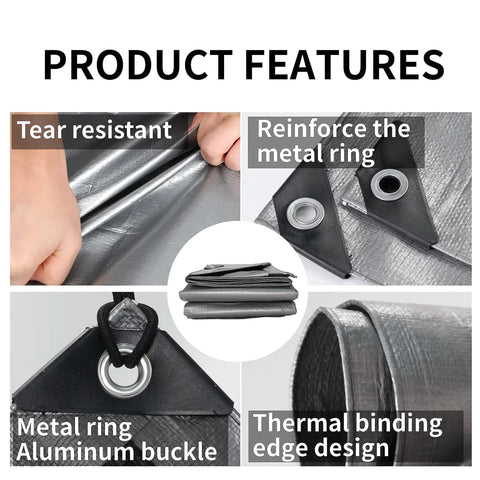 Heavy Duty Tarp Set 4x6 Feet 2 Pack 10.5 Mil Waterproof showing reinforced edges, metal grommets, and thermal binding design.
