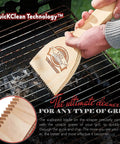 Wood Grill Scraper With QuickClean Tech Bristle Free BBQ Brush Alternative used on grill grates for safe grillin and easy clean up