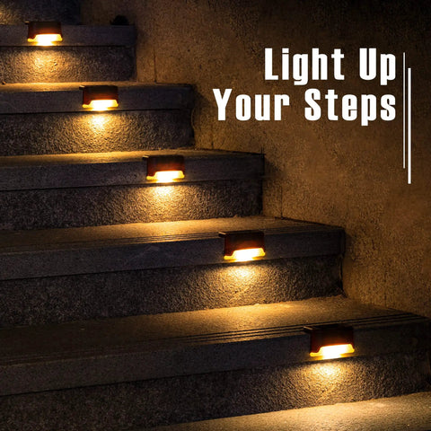 Solar LED Deck Lights 16 Pack Waterproof For Outdoor Stairs Fence Railing Yard And Patio With Warm White Glow on steps