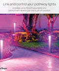 Smart WiFi Pathway Lights Two Pack Extension Kit illuminating outdoor path in garden, 800 Lumen Tunable Dimmable LED Dope Landscape Lighting.