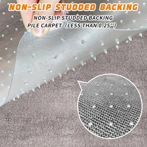Thick Office Chair Mat For Carpeted Floors 48 By 30 Desk Mat With Easy Glide non-slip studded backing on low pile carpet