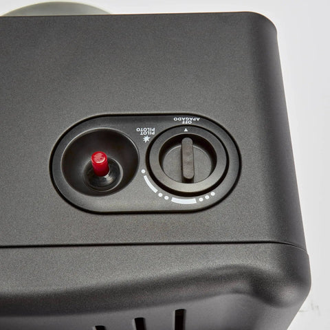 Top view of control panel on Portable Outdoor Propane Cabinet Heater With 6,000, 12,000, Or 18,000 BTU Settings Delivers Cozy Radiant Heat