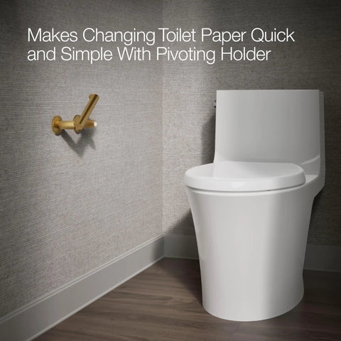 Bathroom with Components Pivoting Toilet Paper Holder With No Fuss Quick Change Design, mounted near a modern toilet.
