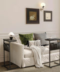C Shaped End Table For Small Spaces With Storage Bag, Space Saving Couch Side Table For Sofa, Black LET501B in living room