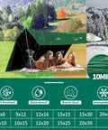 Heavy Duty 15x15 Ft Waterproof Tarp With Durable Reinforced Edges And Grommets, UV Resistant 10 Mil Thick, Green And Black