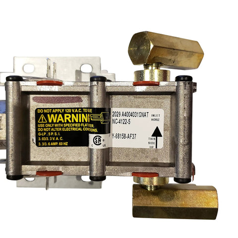 Range Safety Valve Assembly For Samsung DG94-00449A Oven Range, visible with label and connections, sturdy metal construction.