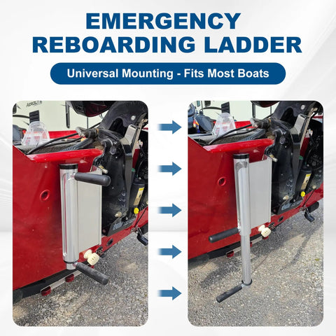 2 Step Emergency Reboarding Ladder For Boats All Aluminum Twist Step Boat Ladder For Jack Plate And Engine Bracket Corrosion Resistant Non Slip Pedals Quick Deploy For Fast Safe Reentries And Easy Back On Board From The Water mounted on boat